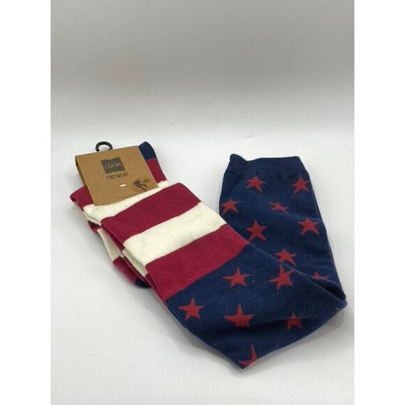 LOOK FOOTWEAR Women’s Red-Blue Striped-Star Over The Knee Socks SZ OS - Picture 1 of 9